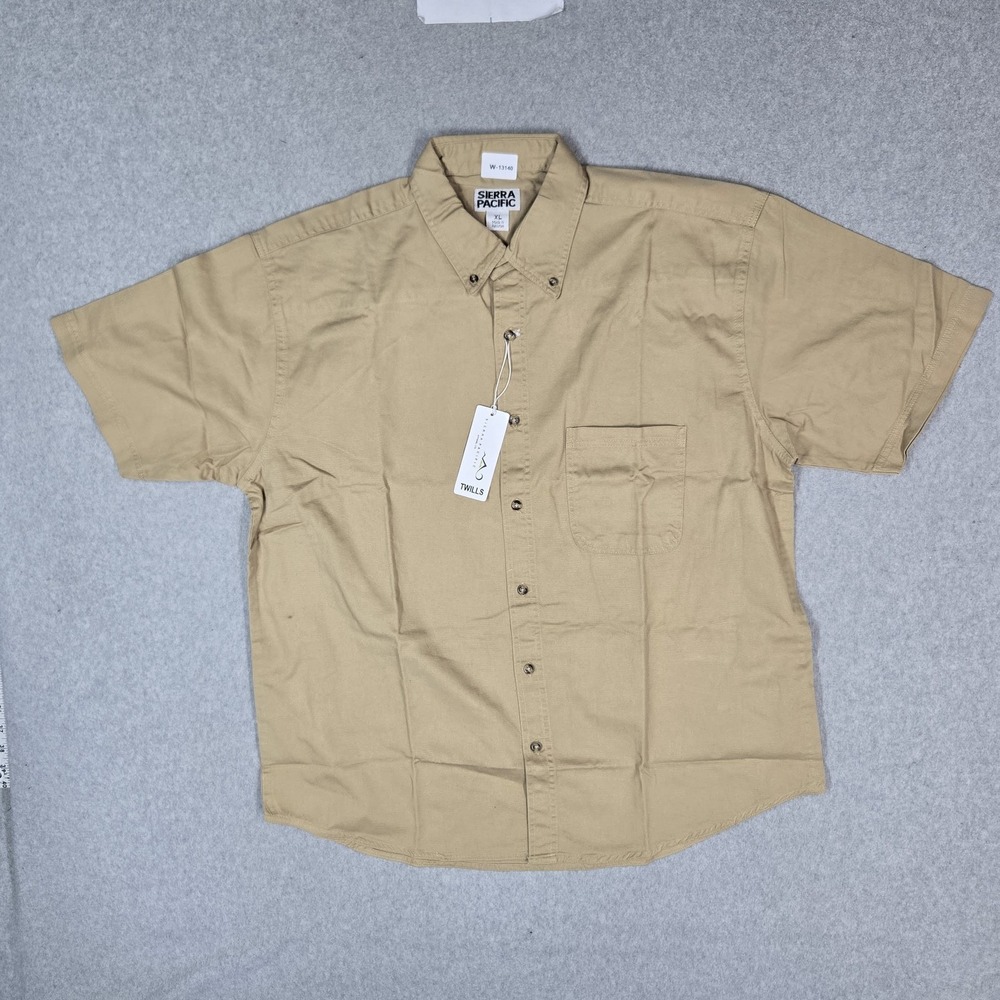 Sierra Pacific Men Button Up Shirt XL Khaki Twill Short Sleeve Hiking Work NWT